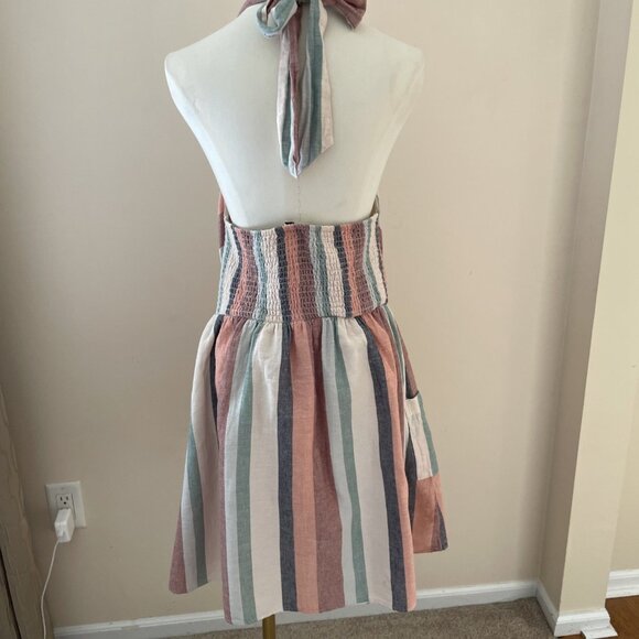 American Eagle Babydoll Halter Dress Size M Striped Empire Waist Beachy Boho - Picture 7 of 13